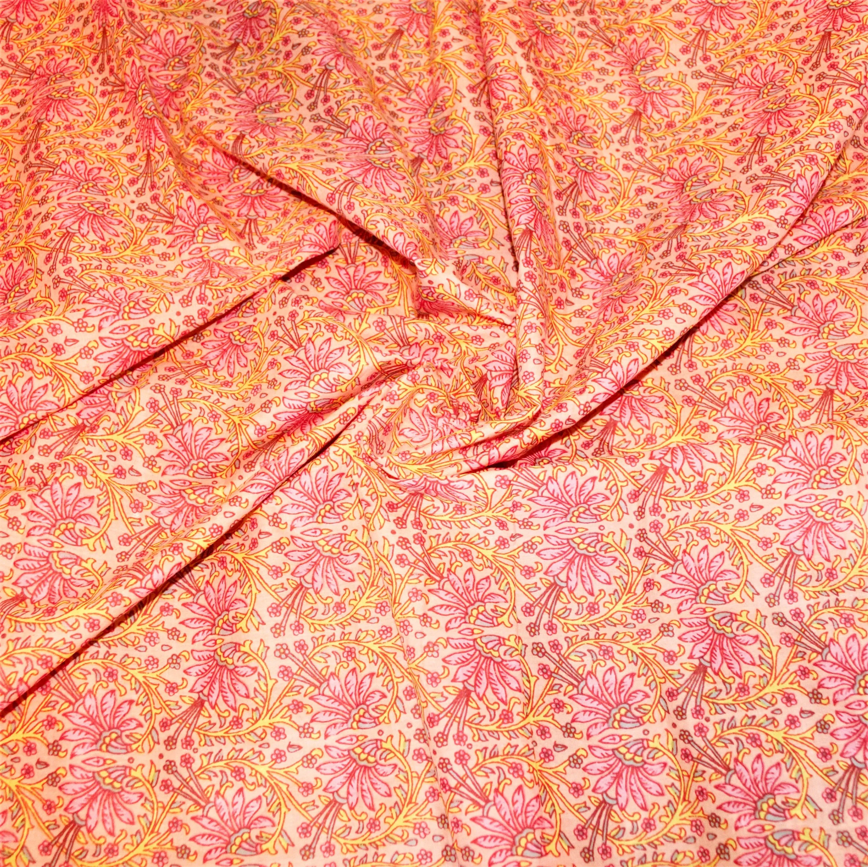 Yellow Hearts and Pink Flowers on Salmon Background